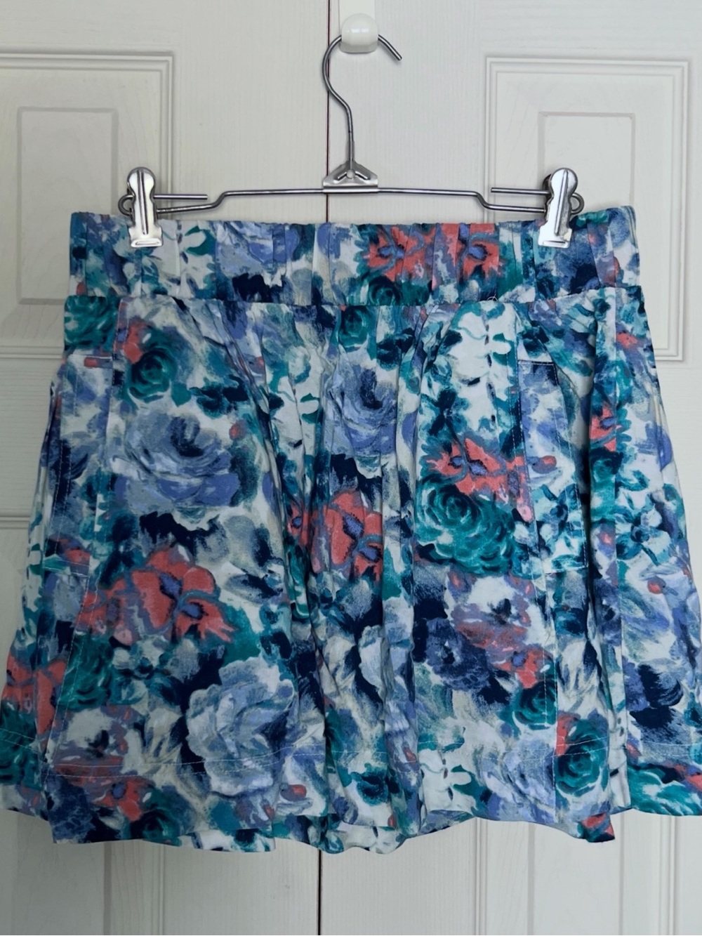 Forever 21 Floral Circle Skater Skirt in Teal, Navy & Coral